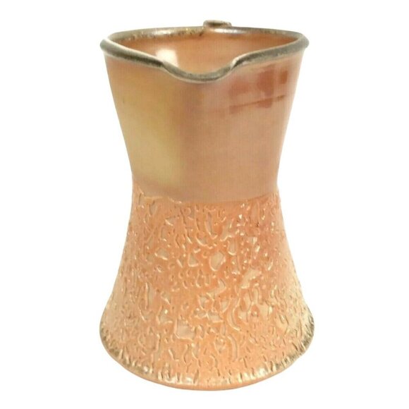 Vintage Textured Pitcher with Handle Fat Lava Peach Gold Ceramic Art Pottery - Picture 4 of 6